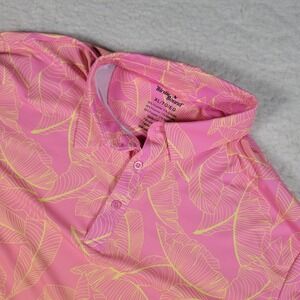 Birdie Bound Polo Shirt Men XL Pink Orange Ombre Tropical Leaf Stretch Golf Tee